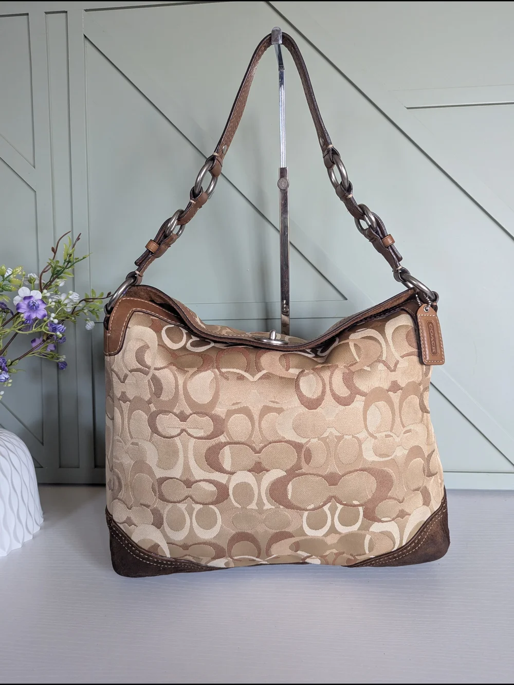 Coach Signature Jacquard Hobo Bag in Khaki/Tan